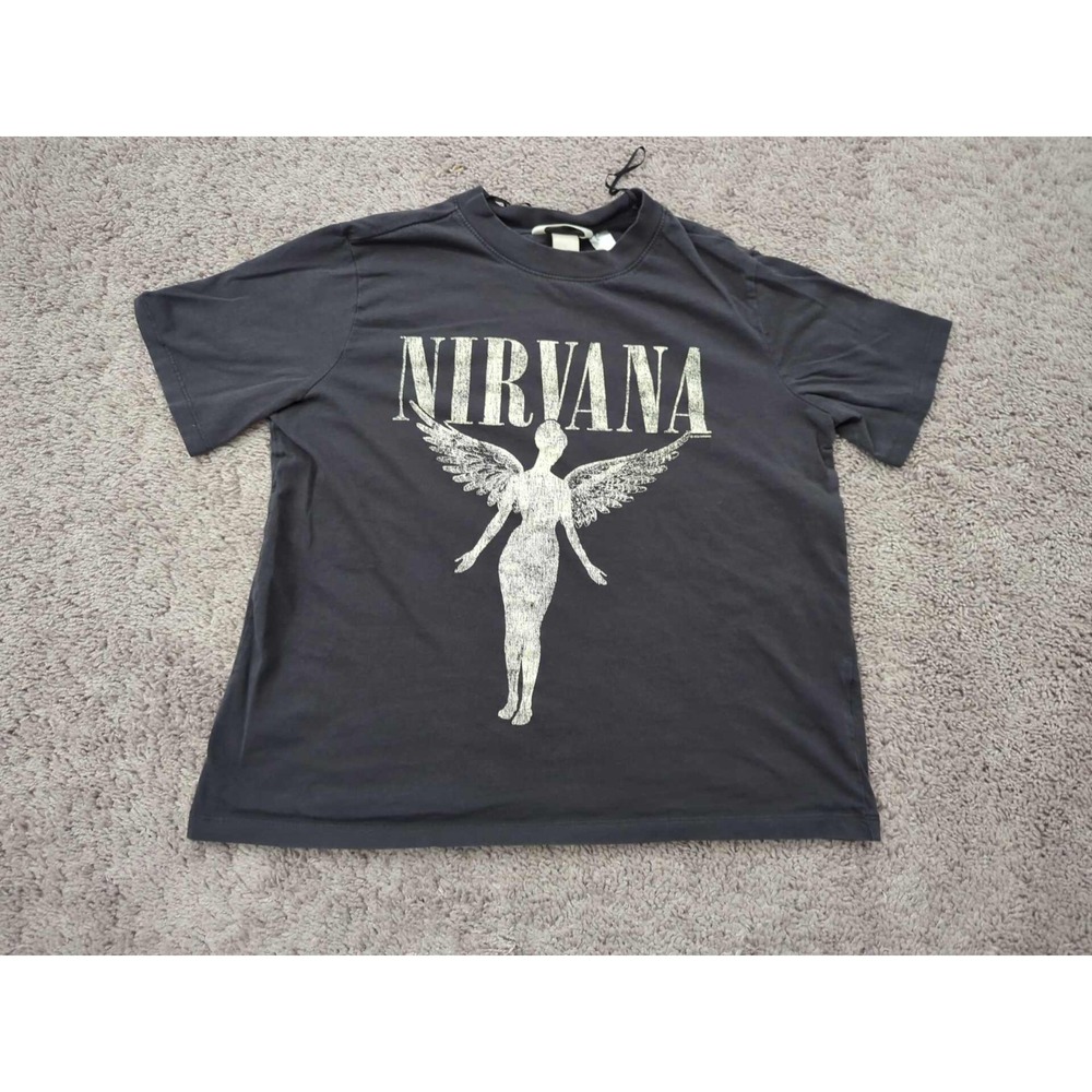 Nirvana In Utero T Shirt Womens S‎ Short Sleeve H&M Gray Oversized